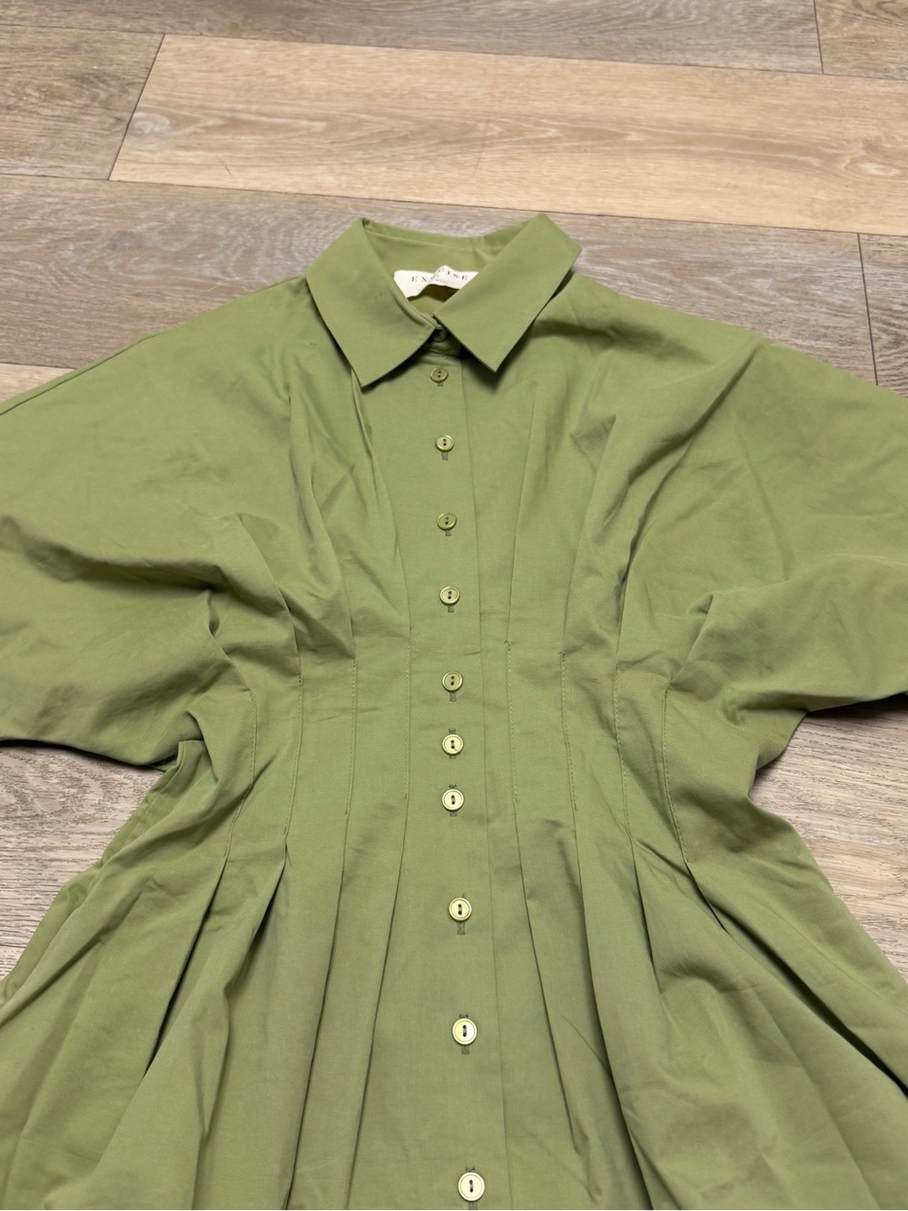 ANTHROPOLOGIE EXQUISE Tobie Colorblock Shirt Dress Women’s SP Green White NWOT - Picture 3 of 9